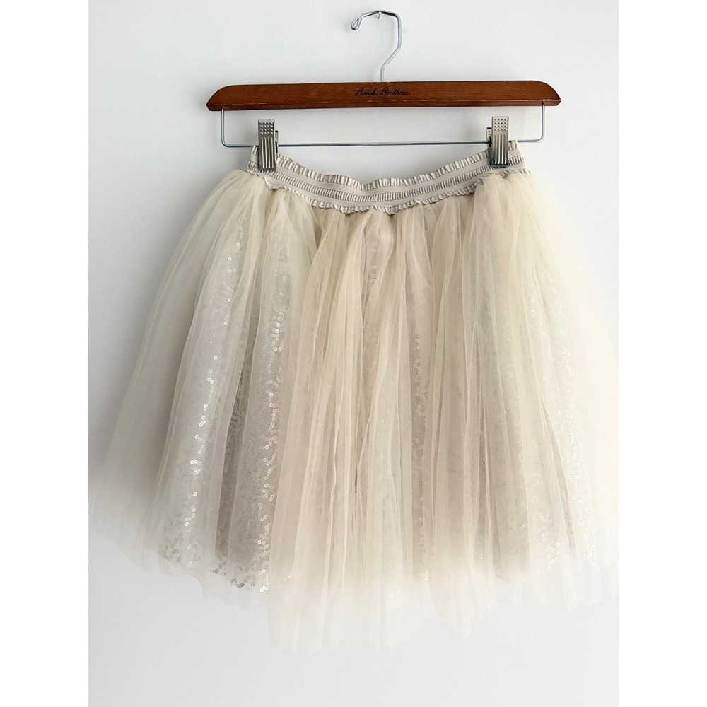 Monnalisa Chic Cream Tulle Sequin Layered Party Skirt Luxe Sequin Tutu Size 12